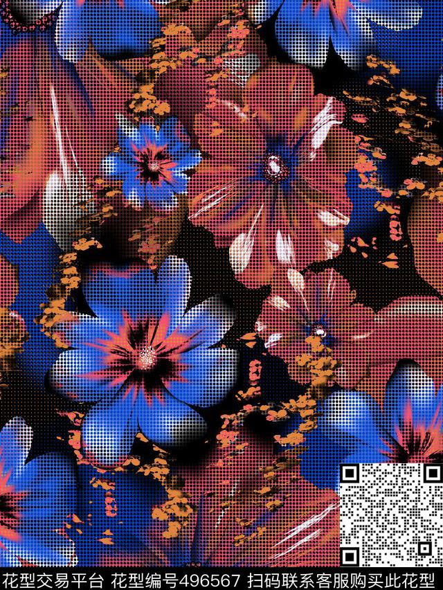 花朵小圆点流行时尚羽绒服外套裙子数码印花华亿平台下载（图片编号: 496567） - 瓦栏（Walan）