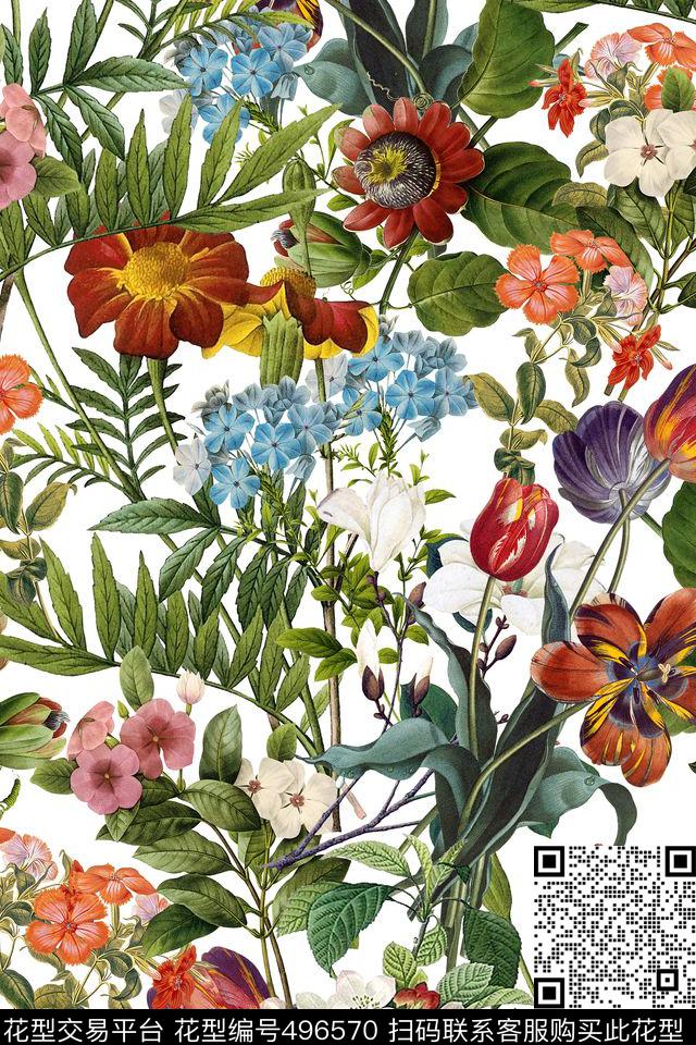 复古花流行时尚数码印花华亿平台下载（图片编号: 496570） - 瓦栏（Walan）