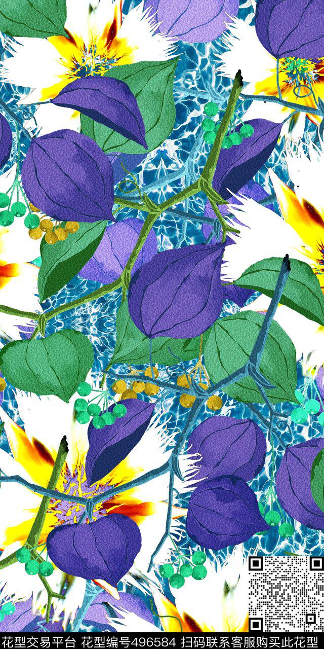 田园风水纹机理树叶花卉数码印花华亿平台下载（图片编号: 496584） - 瓦栏（Walan）