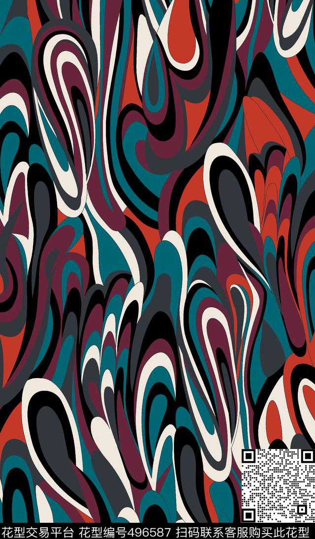 休闲风写意抽象水滴纹色块箱包沙发传统印花华亿平台下载（图片编号: 496587） - 瓦栏（Walan）