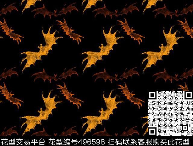 复古动物华亿平台黄蝙蝠红数码印花华亿平台下载（图片编号: 496598） - 瓦栏（Walan）