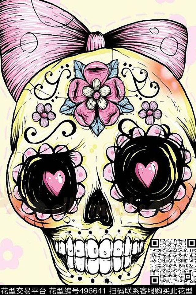 个性女T恤可爱骷髅头时尚简约数码印花华亿平台下载（图片编号: 496641） - 瓦栏（Walan）
