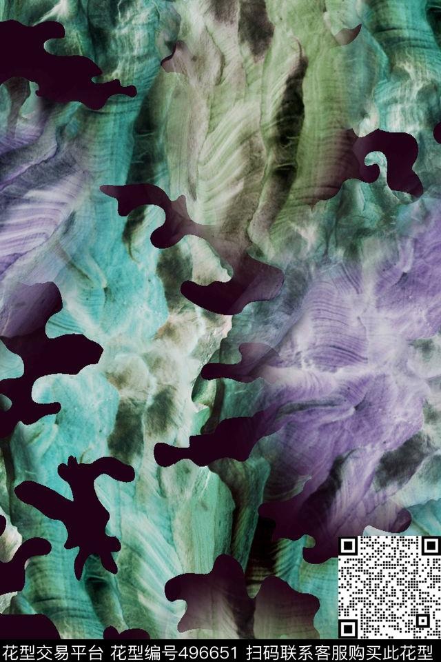 潮流时尚大牌抽象迷彩复古自然景观数码印花华亿平台下载（图片编号: 496651） - 瓦栏（Walan）