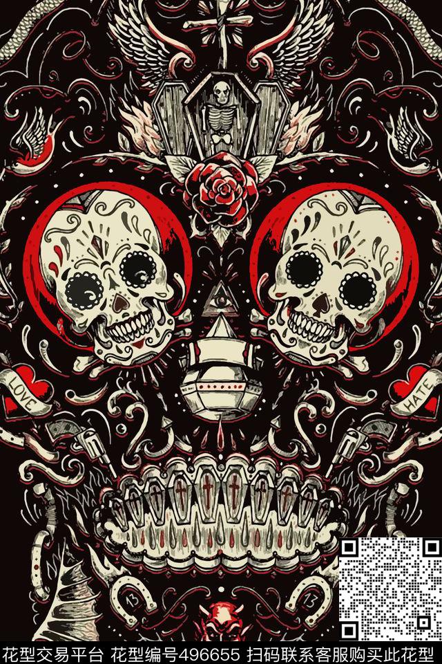 T恤图案男装潮流矢量骷髅头数码印花华亿平台下载（图片编号: 496655） - 瓦栏（Walan）
