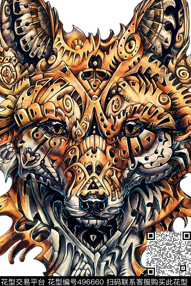 T恤金色狼时尚潮流数码印花华亿平台下载（图片编号: 496660） - 瓦栏（Walan）