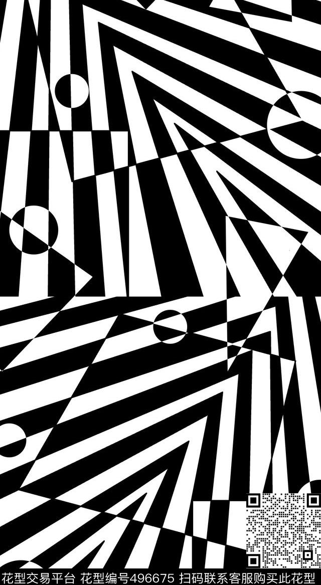 放射黑白几何传统印花华亿平台下载（图片编号: 496675） - 瓦栏（Walan）