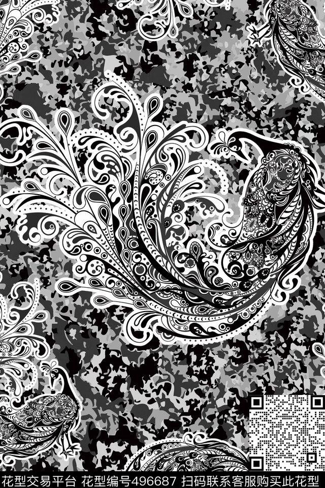 潮流时尚大牌几何男装数码印花华亿平台下载（图片编号: 496687） - 瓦栏（Walan）