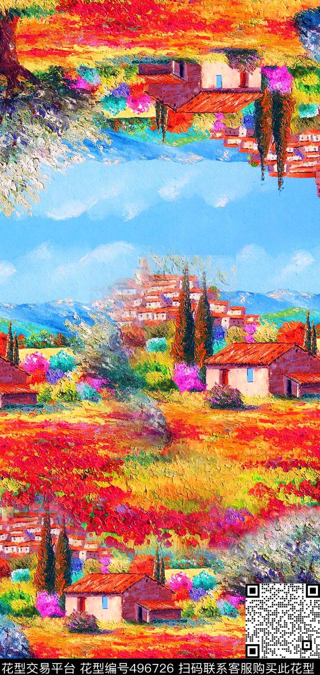 油画风景油画风数码喷印数码印花华亿平台下载（图片编号: 496726） - 瓦栏（Walan）