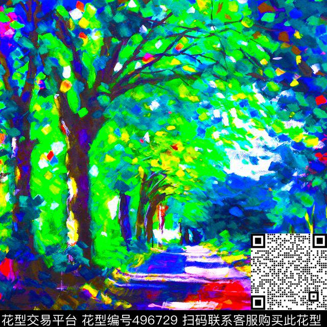 风景油画风树木油画丝巾数码印花华亿平台下载（图片编号: 496729） - 瓦栏（Walan）