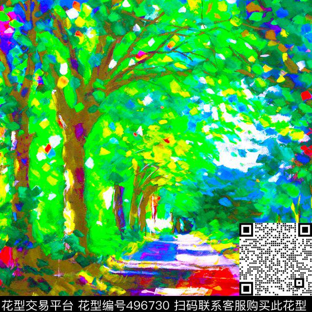 风景油画风树木油画丝巾数码印花华亿平台下载（图片编号: 496730） - 瓦栏（Walan）