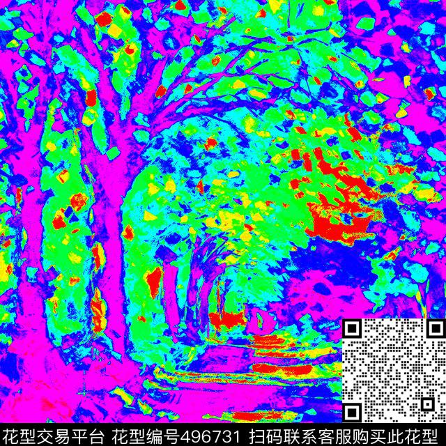 风景油画风树木油画丝巾数码印花华亿平台下载（图片编号: 496731） - 瓦栏（Walan）