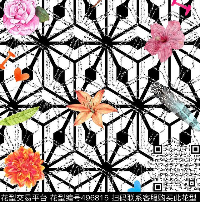 复古几何水彩数码印花华亿平台下载（图片编号: 496815） - 瓦栏（Walan）