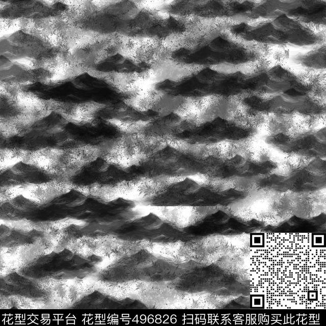 黑色云朵组合数码印花华亿平台下载（图片编号: 496826） - 瓦栏（Walan）