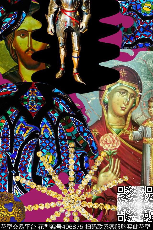 宗教元素彩绘玻璃神像数码印花华亿平台下载（图片编号: 496875） - 瓦栏（Walan）