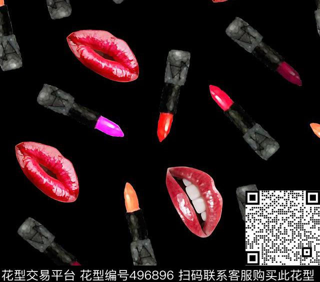 时尚风格手绘、干画笔、红唇、口红手绘风格数码印花华亿平台下载（图片编号: 496896） - 瓦栏（Walan）