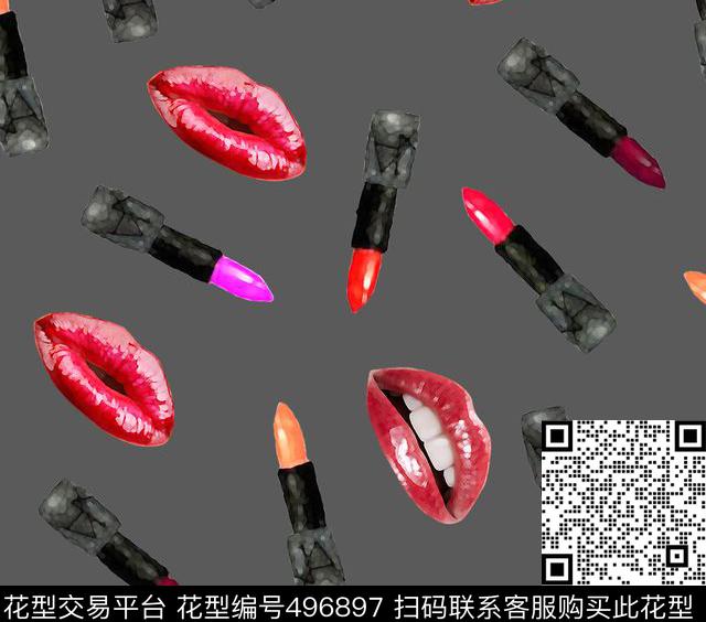 时尚风格手绘、干画笔、红唇、口红手绘风格数码印花华亿平台下载（图片编号: 496897） - 瓦栏（Walan）