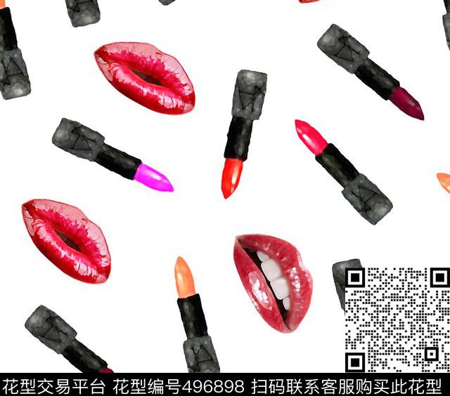 时尚风格手绘、干画笔、红唇、口红手绘风格数码印花华亿平台下载（图片编号: 496898） - 瓦栏（Walan）