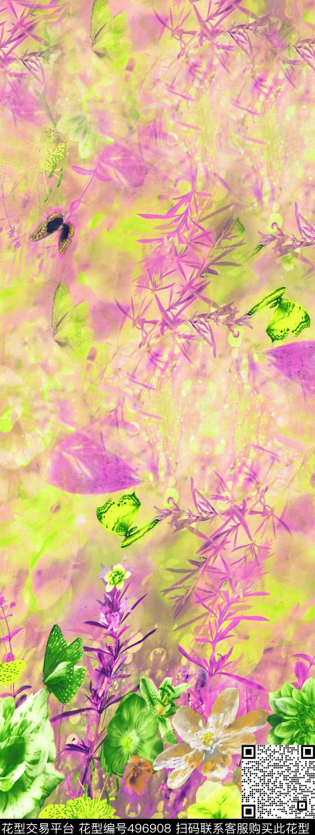 单边定位时尚单边定位花荷花数码印花华亿平台下载（图片编号: 496908） - 瓦栏（Walan）