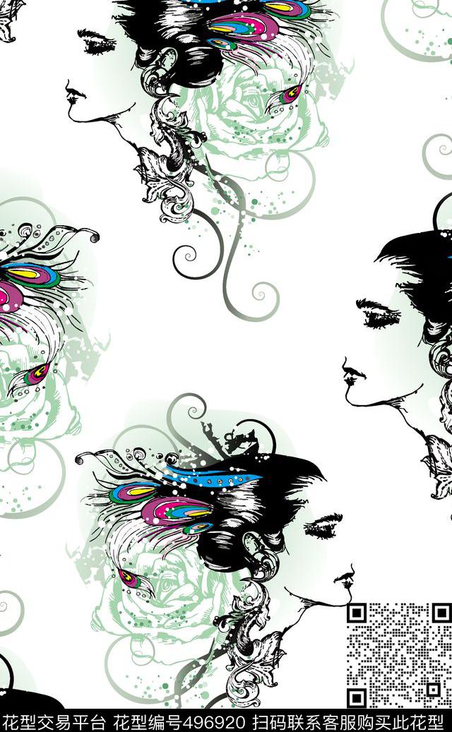 侧脸女人像精美头饰欧洲贵妇数码印花华亿平台下载（图片编号: 496920） - 瓦栏（Walan）