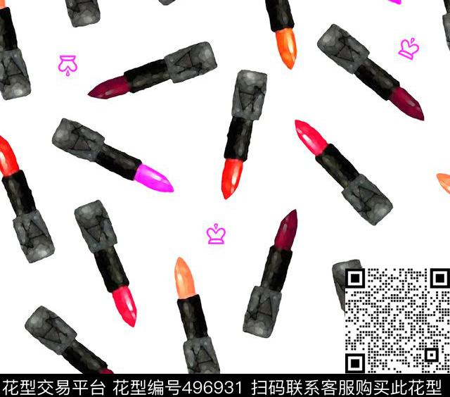 时尚风格手绘、干画笔、大牌、口红、皇冠手绘风格数码印花华亿平台下载（图片编号: 496931） - 瓦栏（Walan）