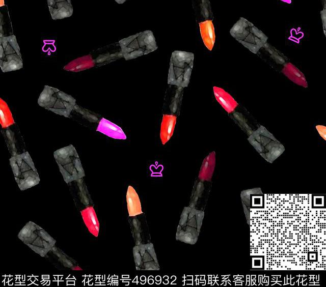 时尚风格手绘、干画笔、大牌、口红、皇冠手绘风格数码印花华亿平台下载（图片编号: 496932） - 瓦栏（Walan）