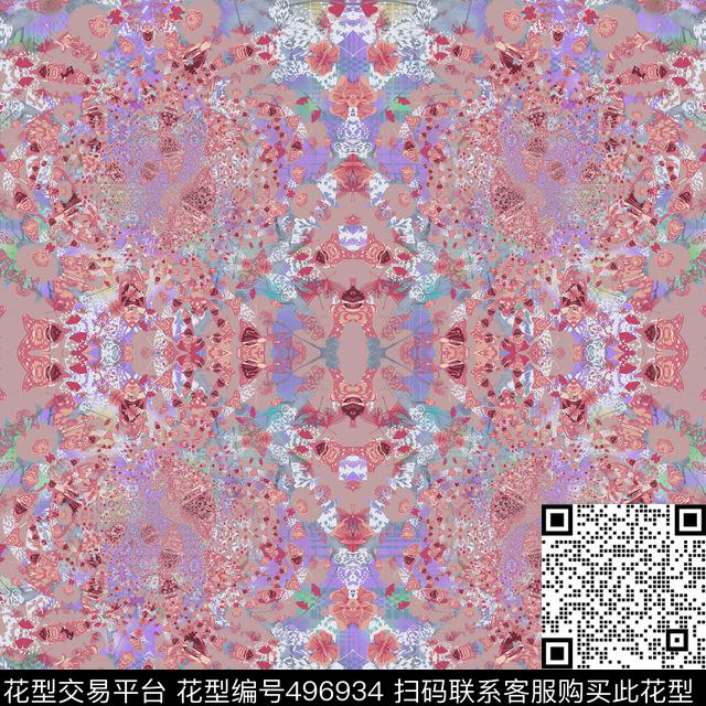 抽象蝴蝶风格数码印花华亿平台下载（图片编号: 496934） - 瓦栏（Walan）