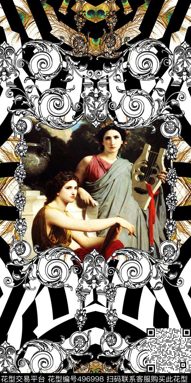 油画欧式孔雀数码印花华亿平台下载（图片编号: 496998） - 瓦栏（Walan）