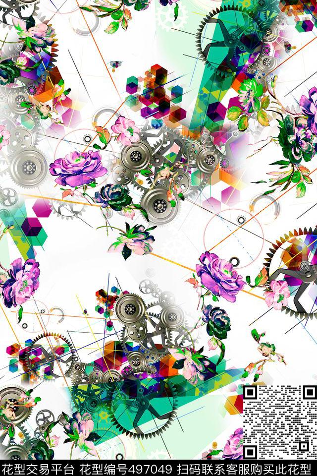 机械齿轮时尚休闲小碎花数码印花华亿平台下载（图片编号: 497049） - 瓦栏（Walan）