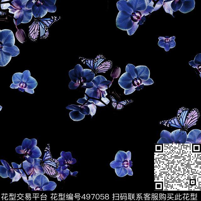 波点蝴蝶蝴蝶兰数码印花华亿平台下载（图片编号: 497058） - 瓦栏（Walan）