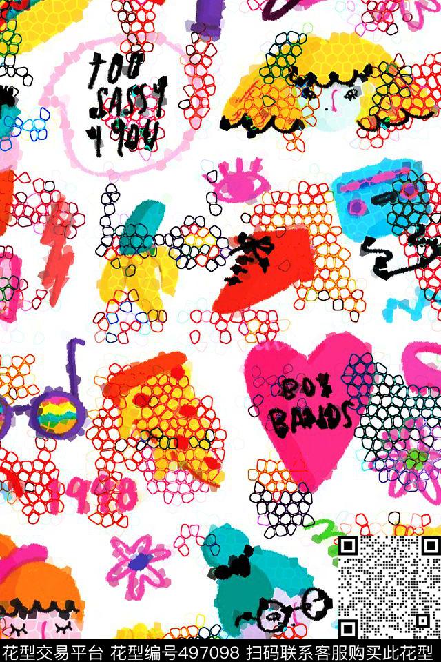 卡通时尚笔触数码印花华亿平台下载（图片编号: 497098） - 瓦栏（Walan）