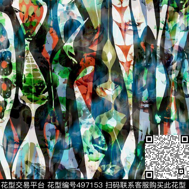 时尚复古水墨数码印花华亿平台下载（图片编号: 497153） - 瓦栏（Walan）