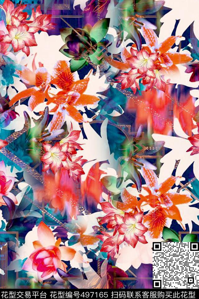 潮流大牌花卉数码印花华亿平台下载（图片编号: 497165） - 瓦栏（Walan）