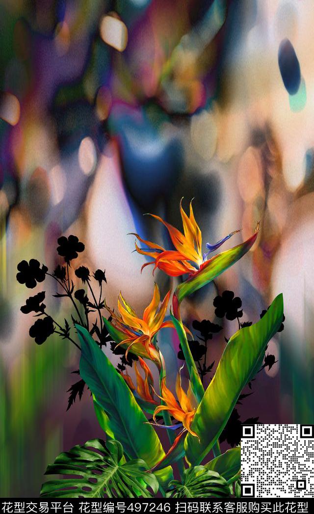 抽象定位花卉数码印花华亿平台下载（图片编号: 497246） - 瓦栏（Walan）