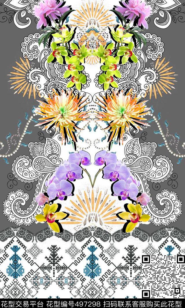 时尚花卉兰花数码印花华亿平台下载（图片编号: 497298） - 瓦栏（Walan）