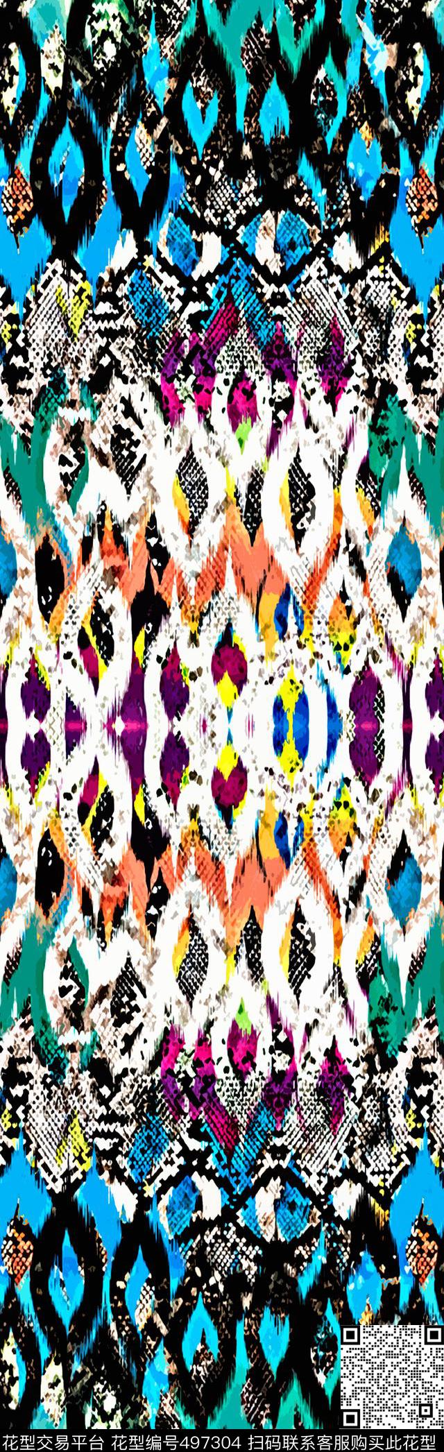 彩色动物纹样数码传统印花华亿平台下载（图片编号: 497304） - 瓦栏（Walan）