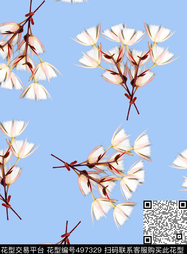清爽花卉清新甜美数码印花华亿平台下载（图片编号: 497329） - 瓦栏（Walan）