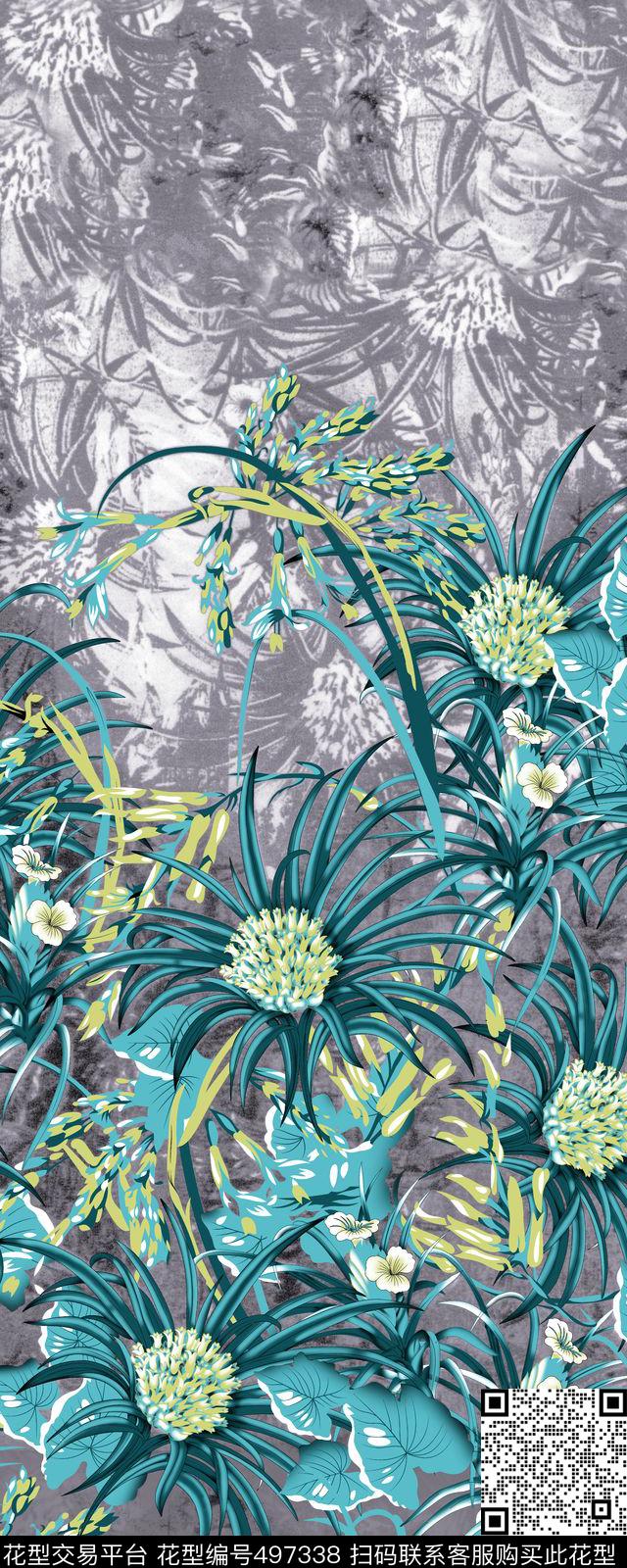 花朵叶子裙子连衣裙时尚大气新潮数码印花华亿平台下载（图片编号: 497338） - 瓦栏（Walan）