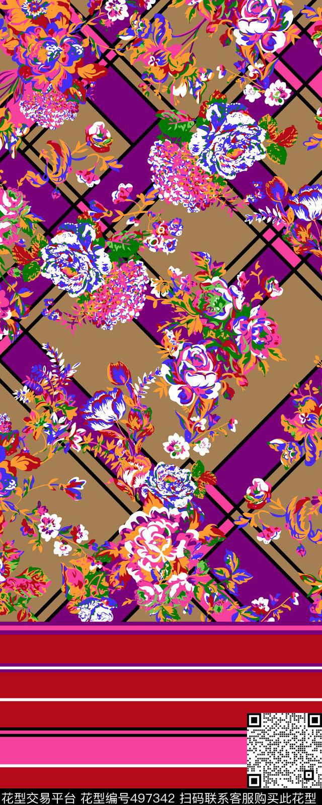 衬衫裙子花朵横条格子新潮单边定位传统印花华亿平台下载（图片编号: 497342） - 瓦栏（Walan）