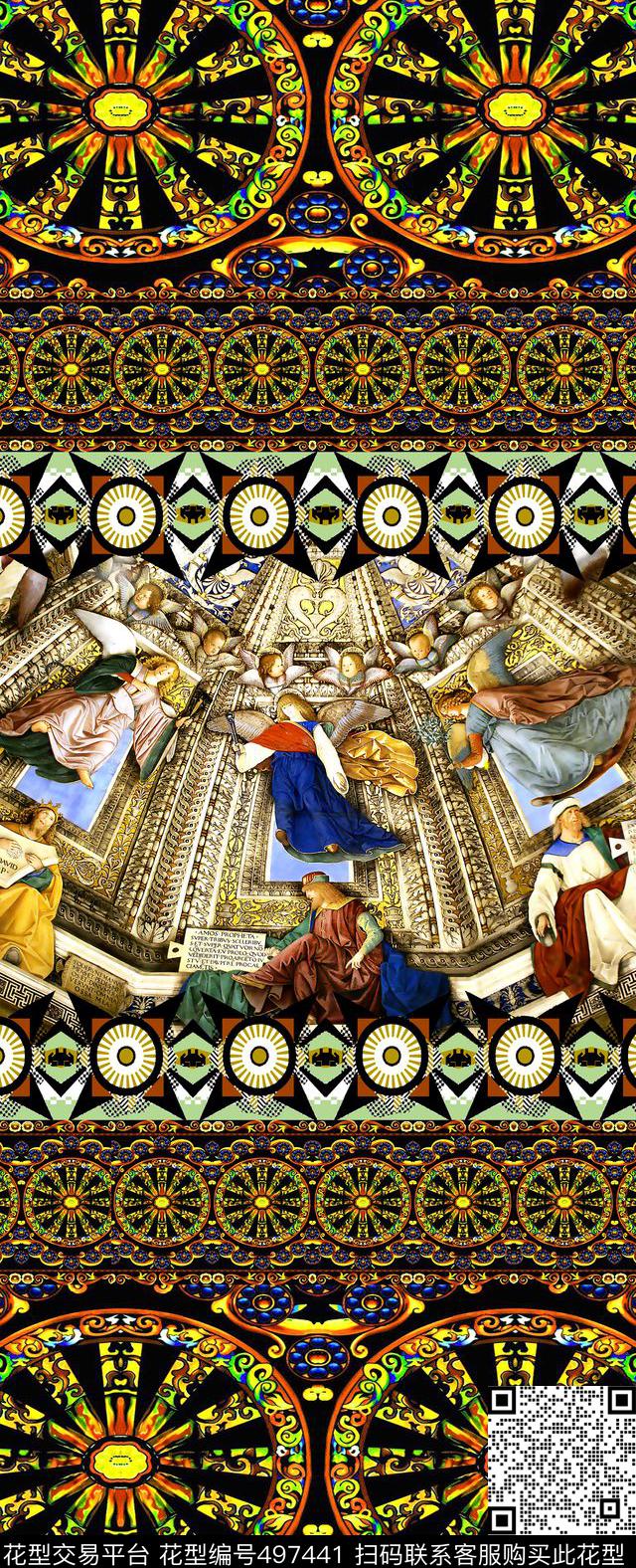 欧式宫廷风人物民族花纹数码印花华亿平台下载（图片编号: 497441） - 瓦栏（Walan）