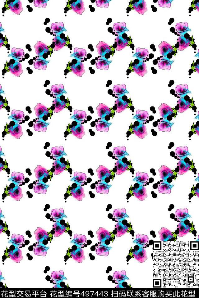 墨点泼墨手绘数码印花华亿平台下载（图片编号: 497443） - 瓦栏（Walan）
