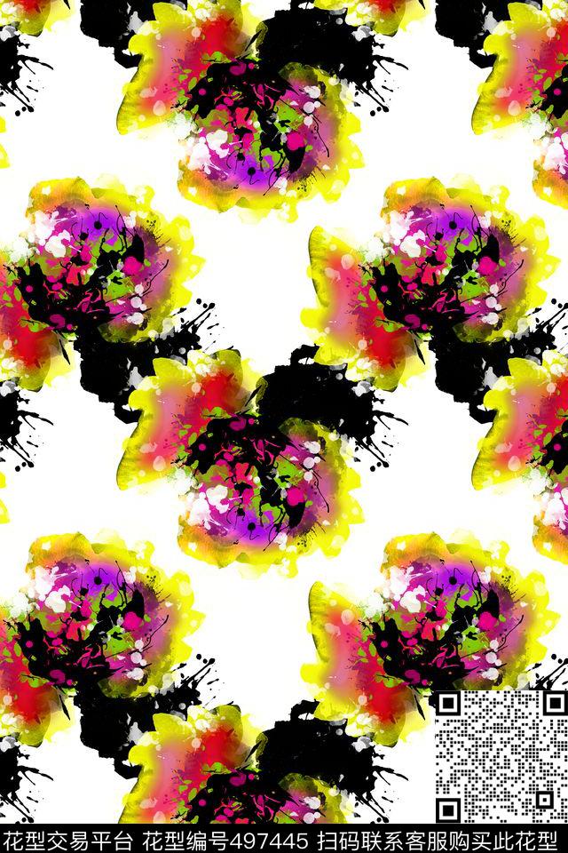 手绘原创抽象数码印花华亿平台下载（图片编号: 497445） - 瓦栏（Walan）