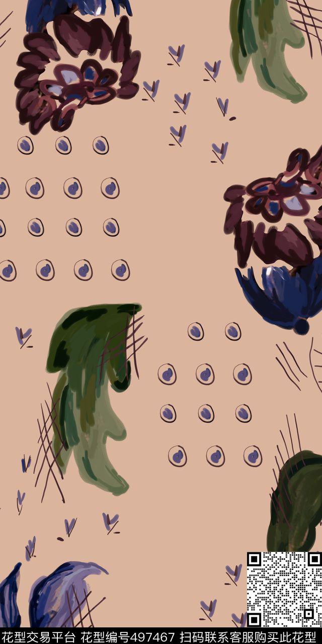 欧式绿叶手绘数码印花华亿平台下载（图片编号: 497467） - 瓦栏（Walan）