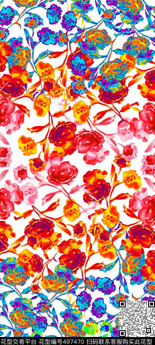 花卉渐变色炫彩花卉数码印花华亿平台下载（图片编号: 497470） - 瓦栏（Walan）