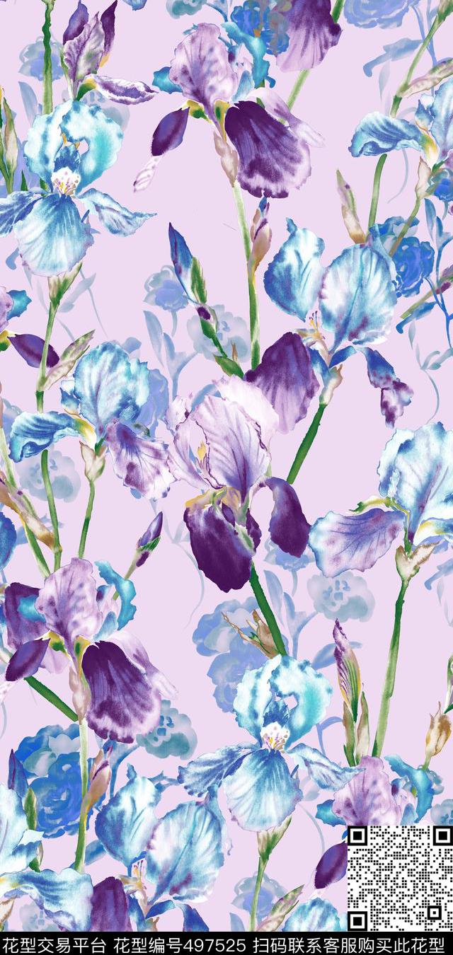 花卉潮流时尚大牌欧美手绘水彩花卉数码印花华亿平台下载（图片编号: 497525） - 瓦栏（Walan）