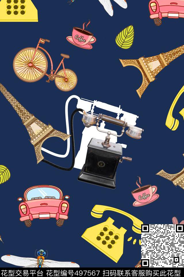 卡通汽车电话数码印花华亿平台下载（图片编号: 497567） - 瓦栏（Walan）