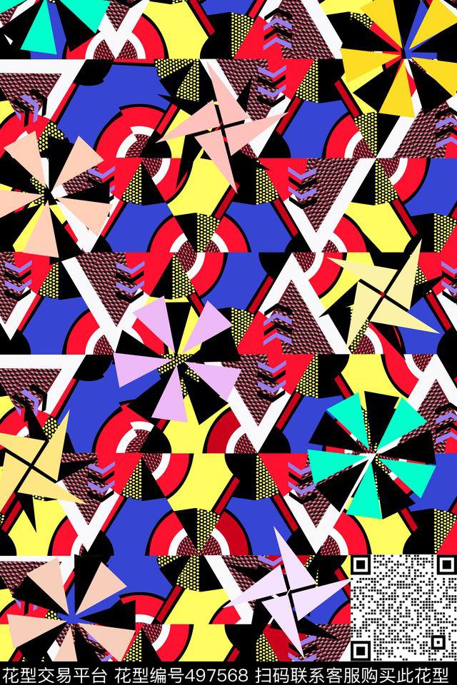 几何三角形炫彩传统印花华亿平台下载（图片编号: 497568） - 瓦栏（Walan）