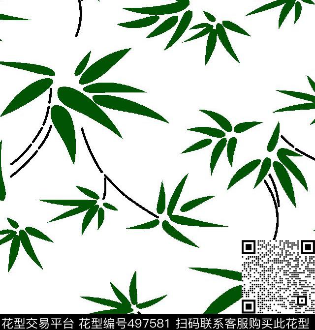 竹叶时尚色块传统印花华亿平台下载（图片编号: 497581） - 瓦栏（Walan）