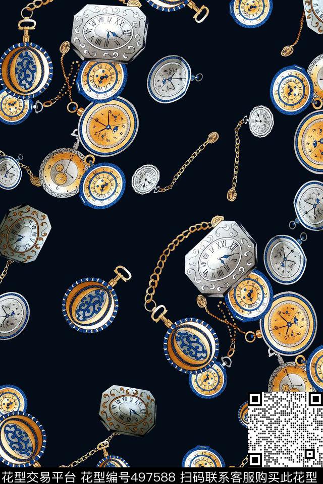时尚怀表复古欧式休闲风数码印花华亿平台下载（图片编号: 497588） - 瓦栏（Walan）