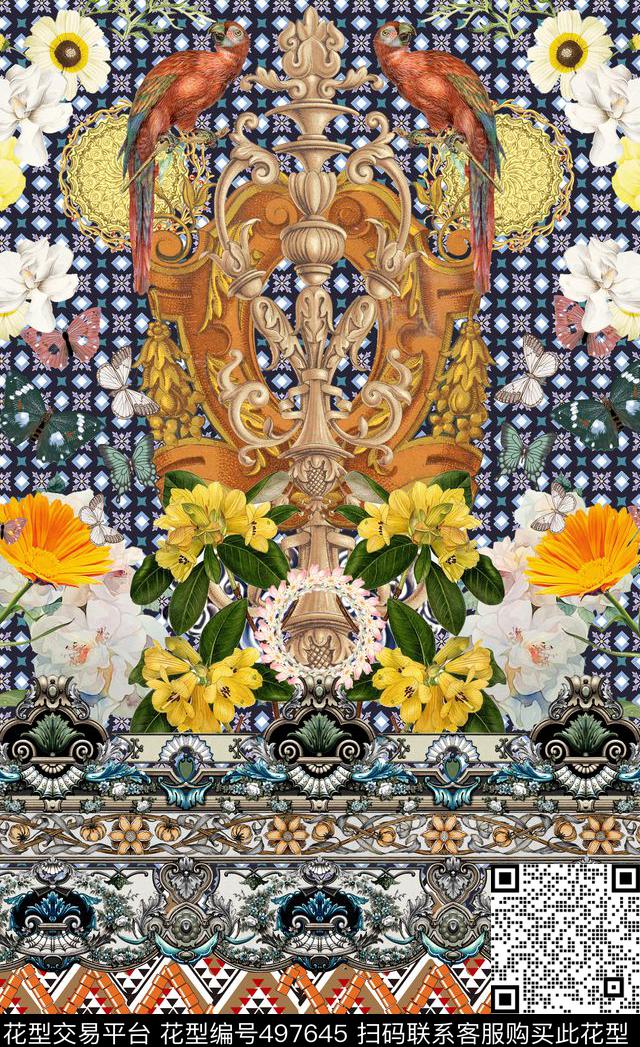 潮流时尚大牌欧式宫廷风时尚定位数码印花华亿平台下载（图片编号: 497645） - 瓦栏（Walan）