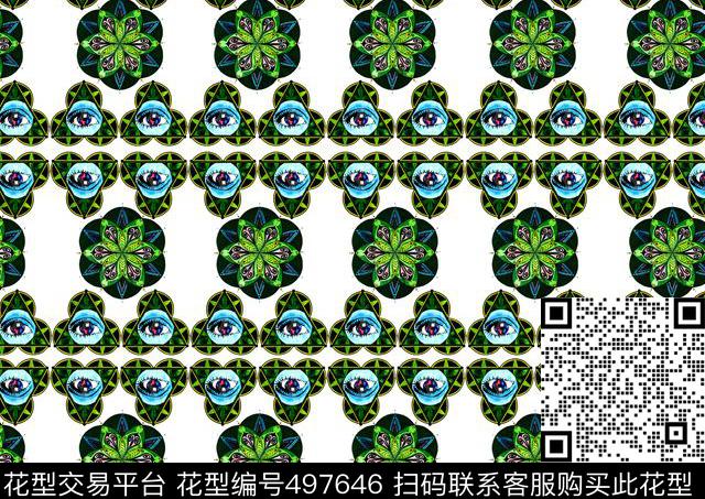 绿色树叶眼睛传统印花华亿平台下载（图片编号: 497646） - 瓦栏（Walan）
